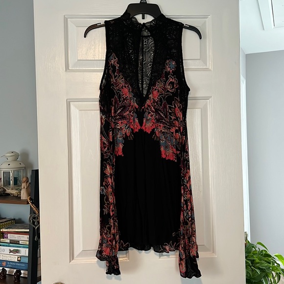 Black Floral Mini Dress | Smocked Waist main image 1